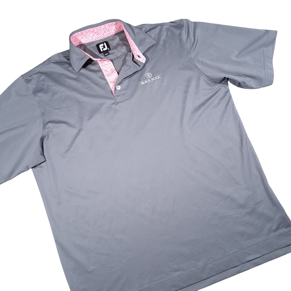 FootJoy Mens Golf Polo Shirt Gray Black Rock Logo Performance Stretch Large